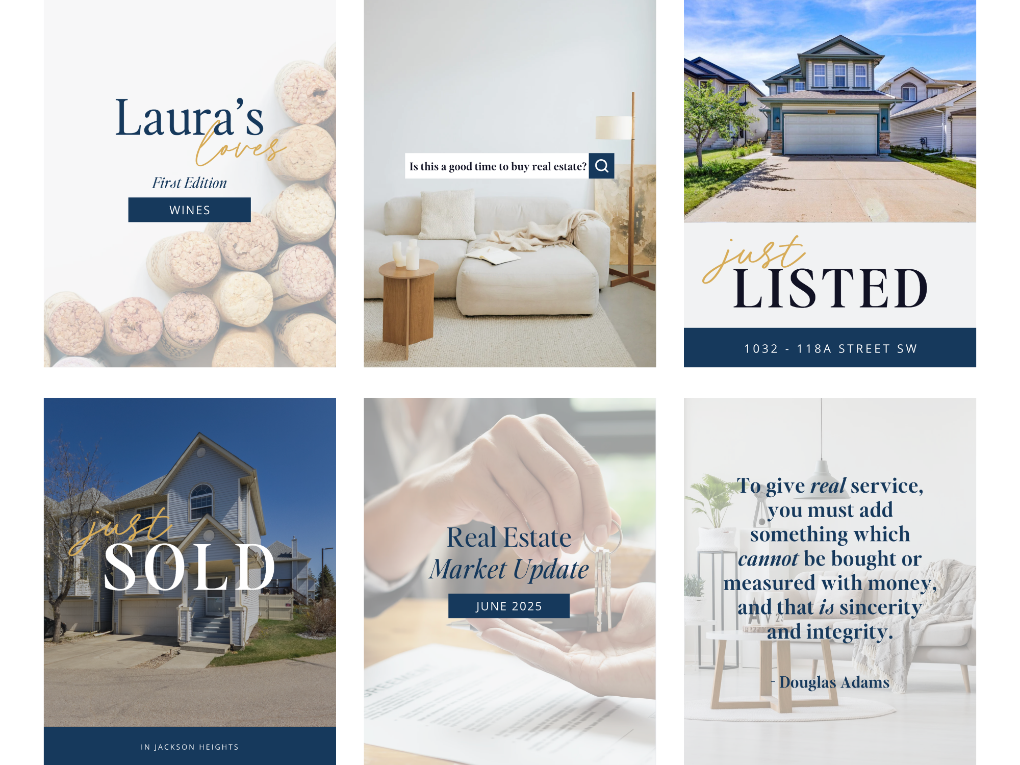 Custom Canva social media templates created for Edmonton realtor Laura Tosto's visual brand