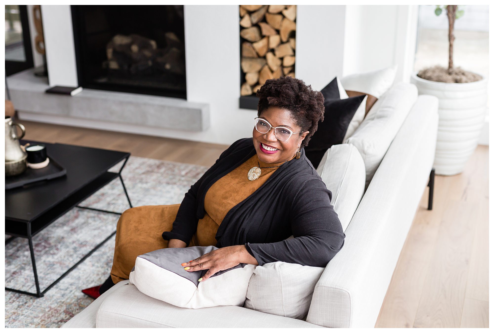 Woman smiling during an Edmonton brand photography session