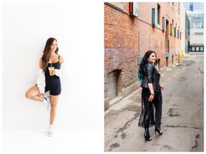 Woman wearing an outfit that reflects her personal brand during an Edmonton photoshoot