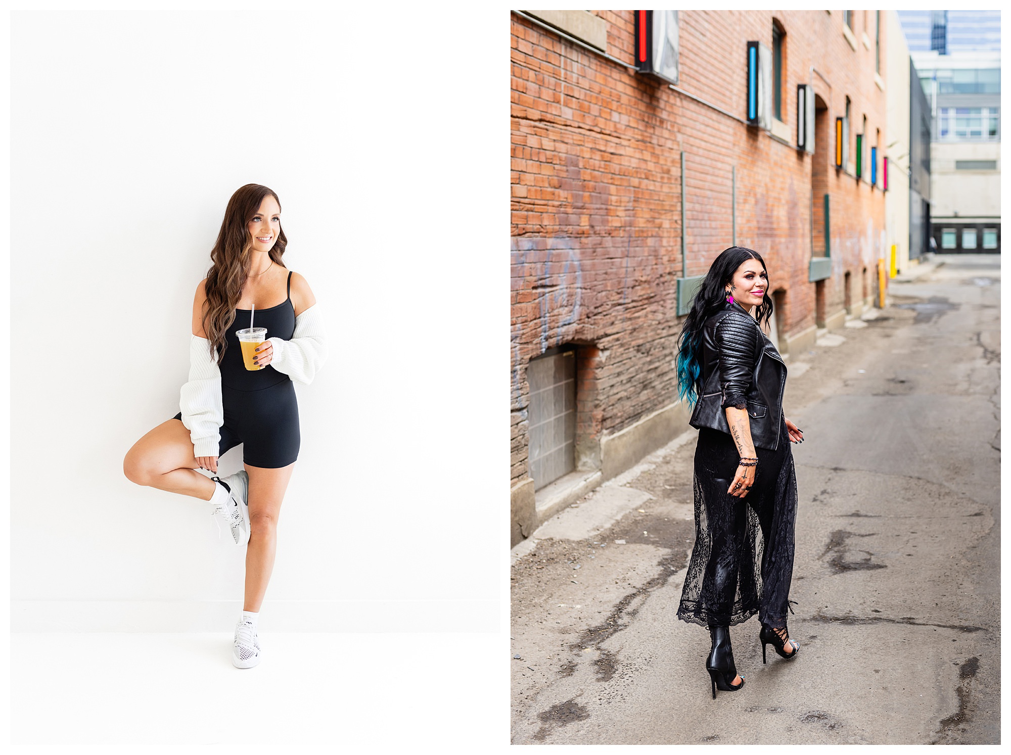 Woman wearing an outfit that reflects her personal brand during an Edmonton photoshoot