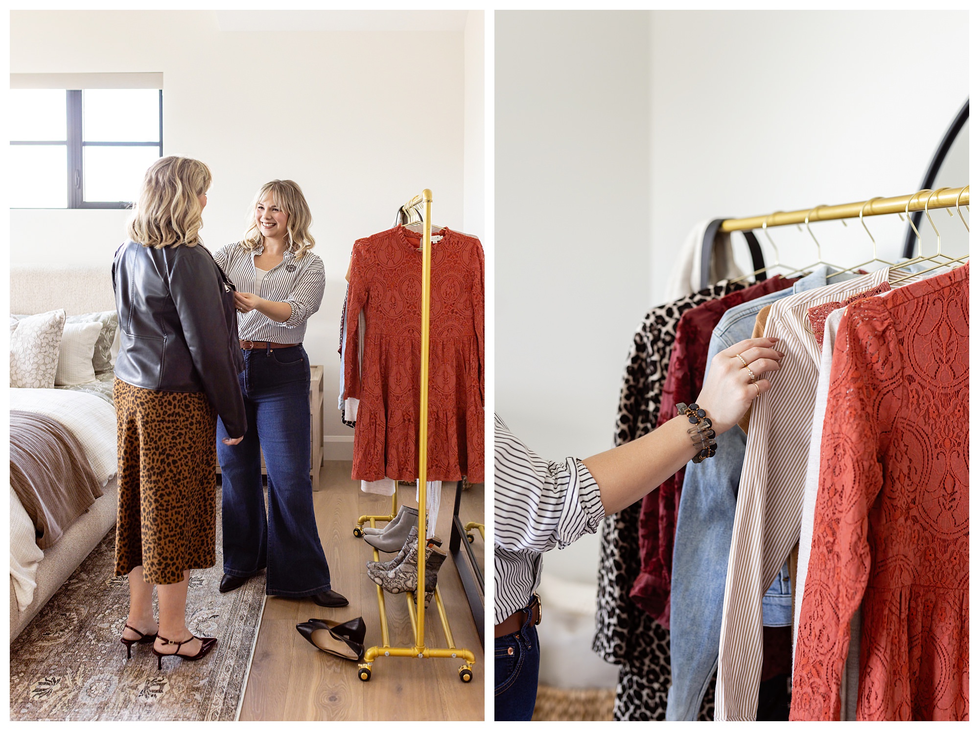 Personal stylist helping a client choose clothing during a styling session