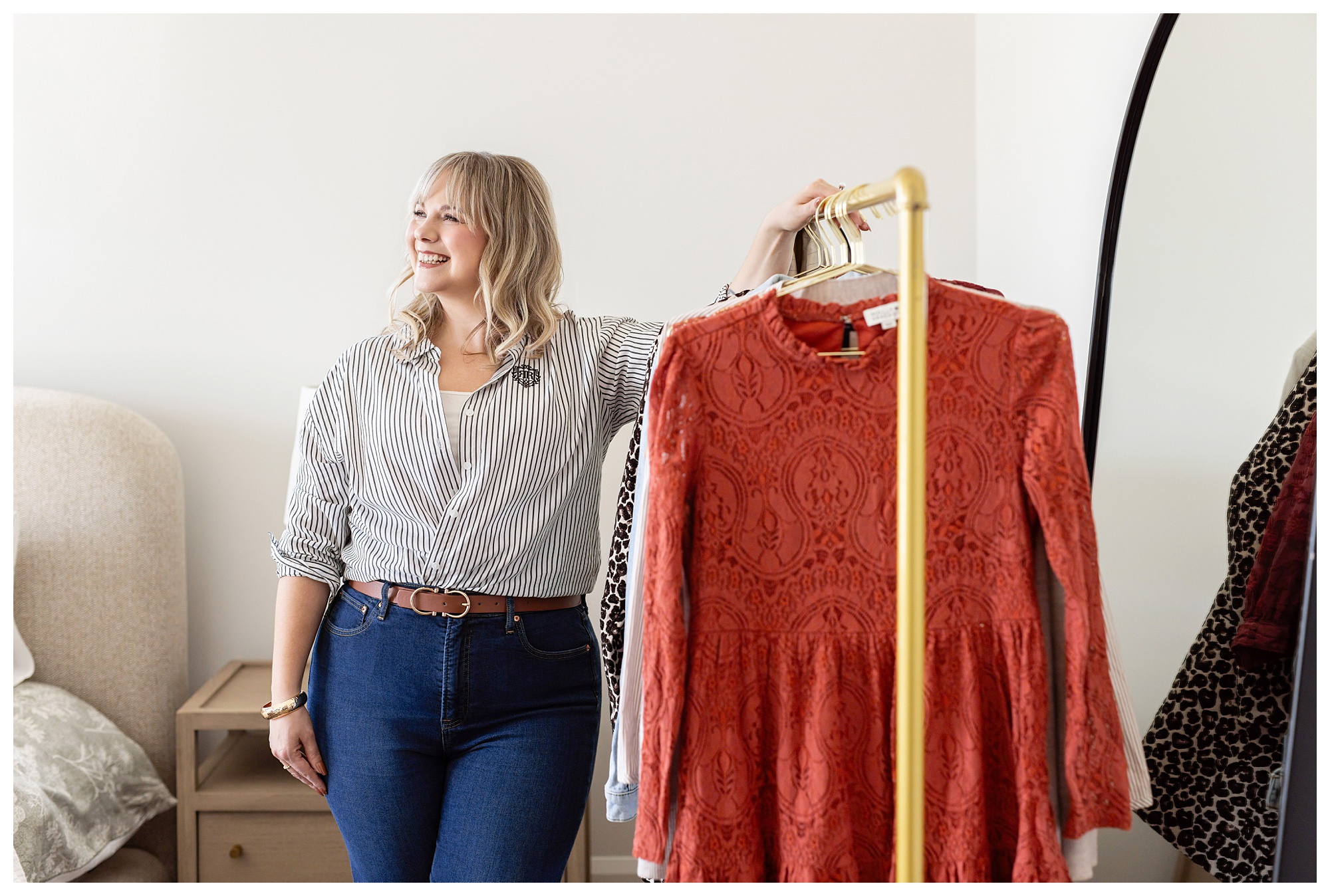 Jennifer Clark with clothing during an Edmonton personal stylist brand photography session
