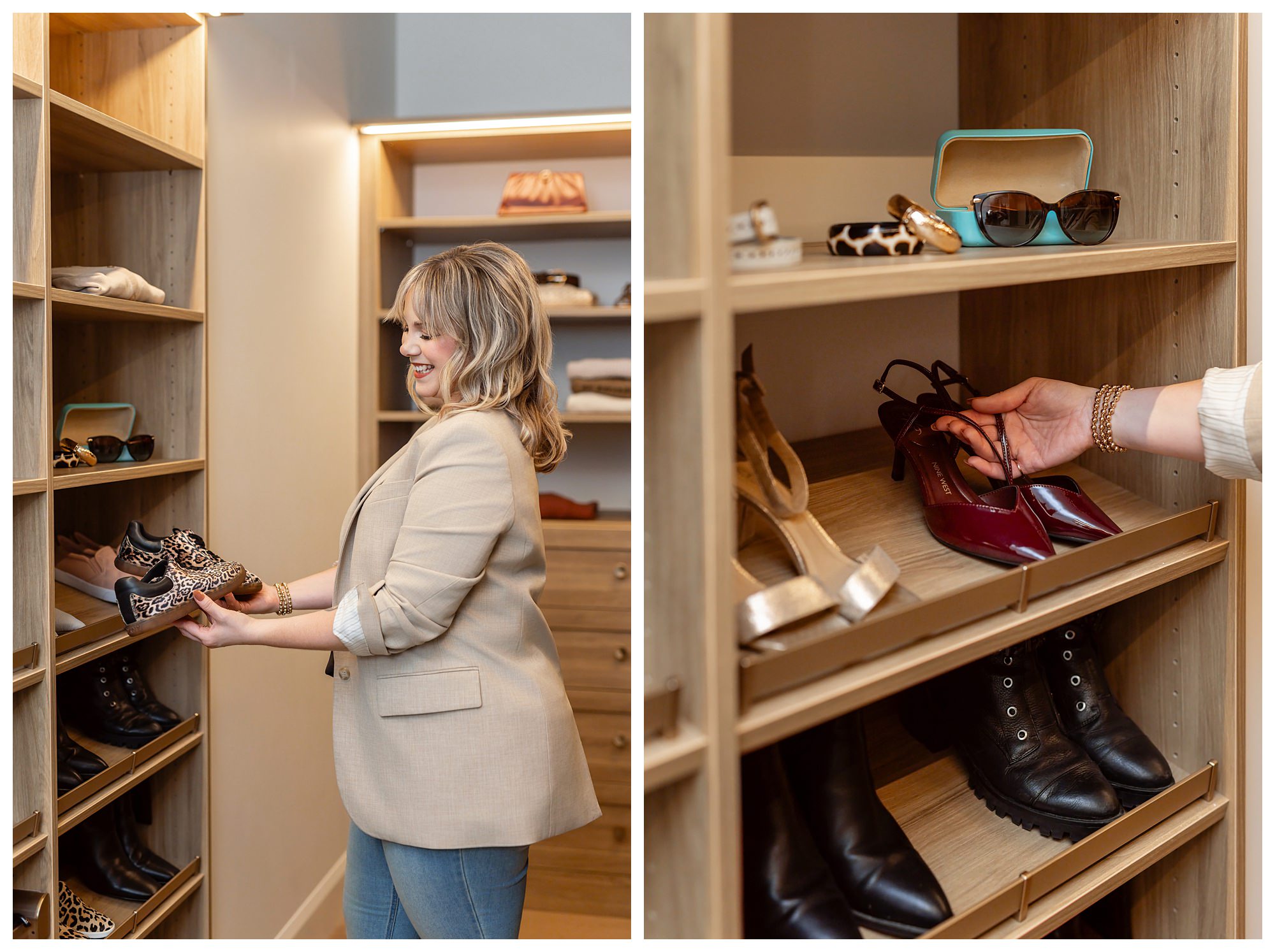 Jennifer Clark selecting shoes and accessories during an Edmonton styling session