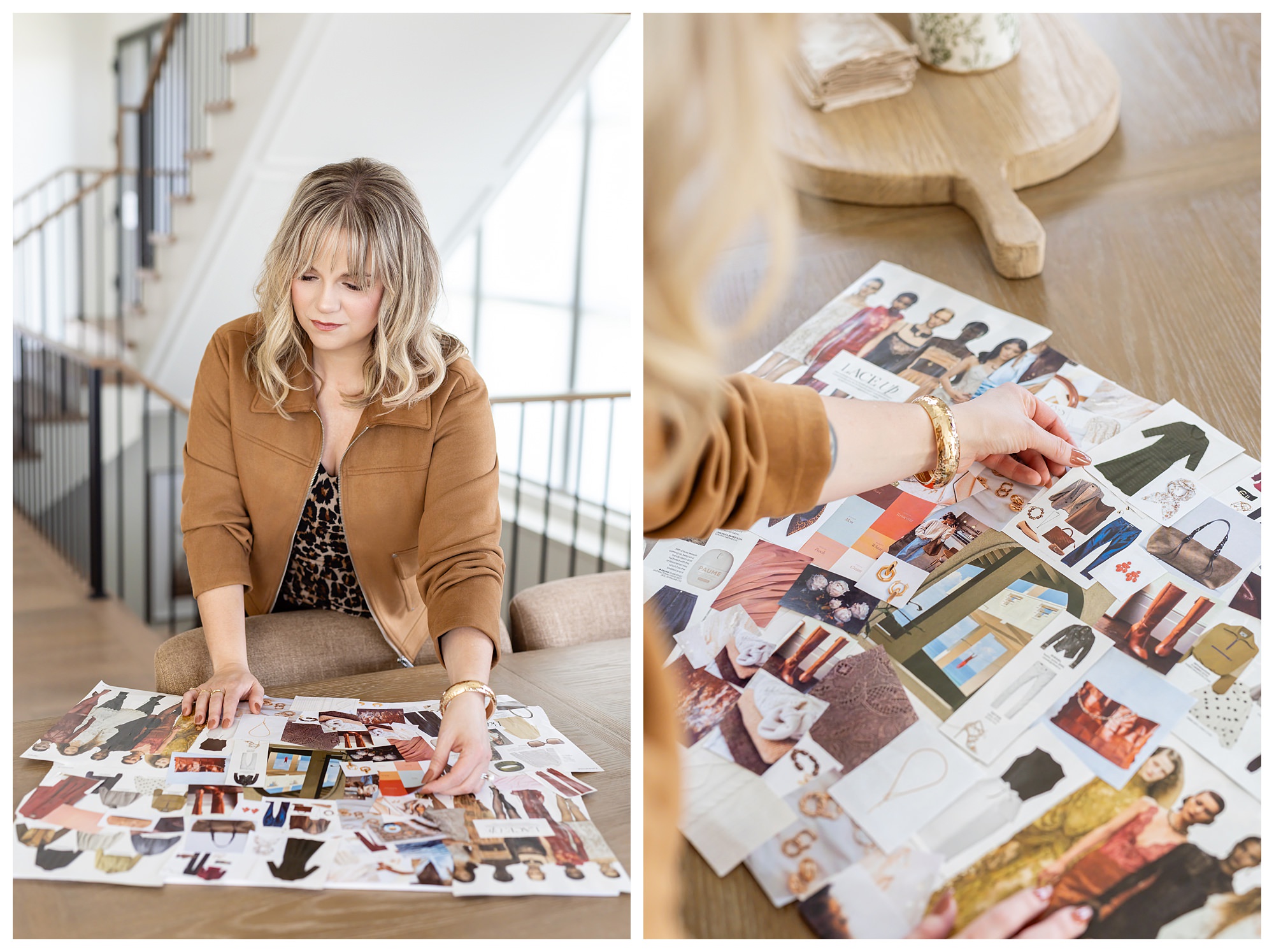Personal stylist creating a fashion moodboard during an Edmonton branding photoshoot